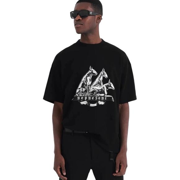 NWT Represent England Bullterrier T-Shirt Jet Black Designer Mens Size Large - Picture 1 of 16